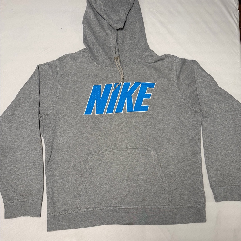 Nike Men's Gray Hoodie with Blue Logo